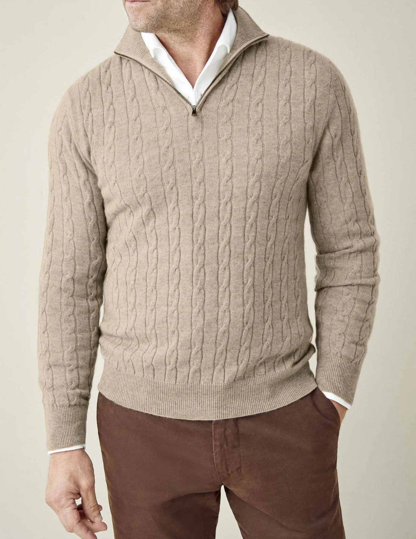 Men’s Cable Knit Sweater Funnel Neck