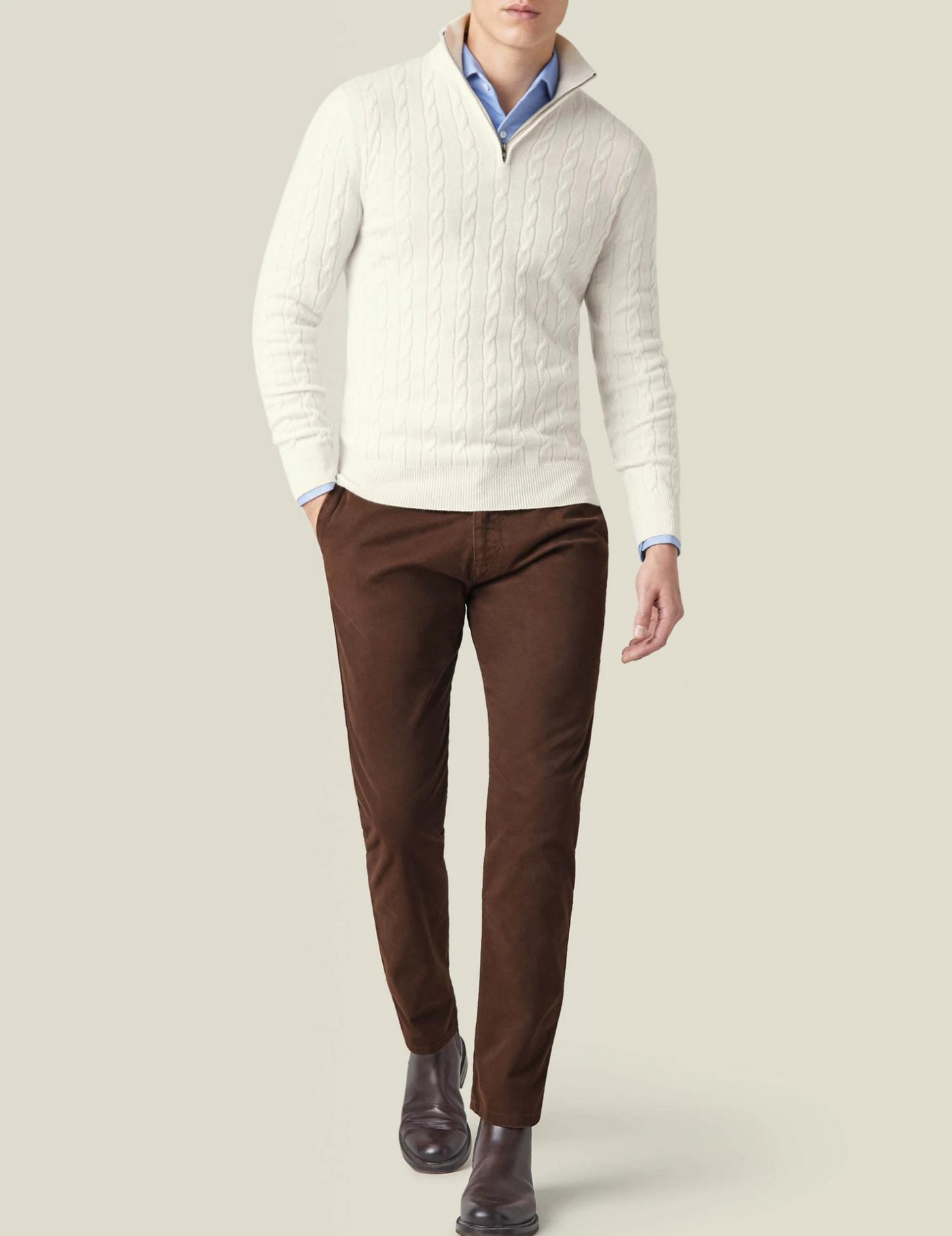 Men’s Cable Knit Sweater Funnel Neck