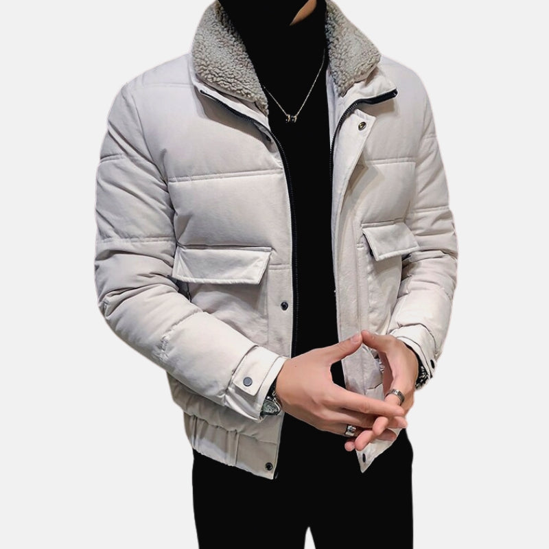 Men’s Wool Coat with Faux Fur